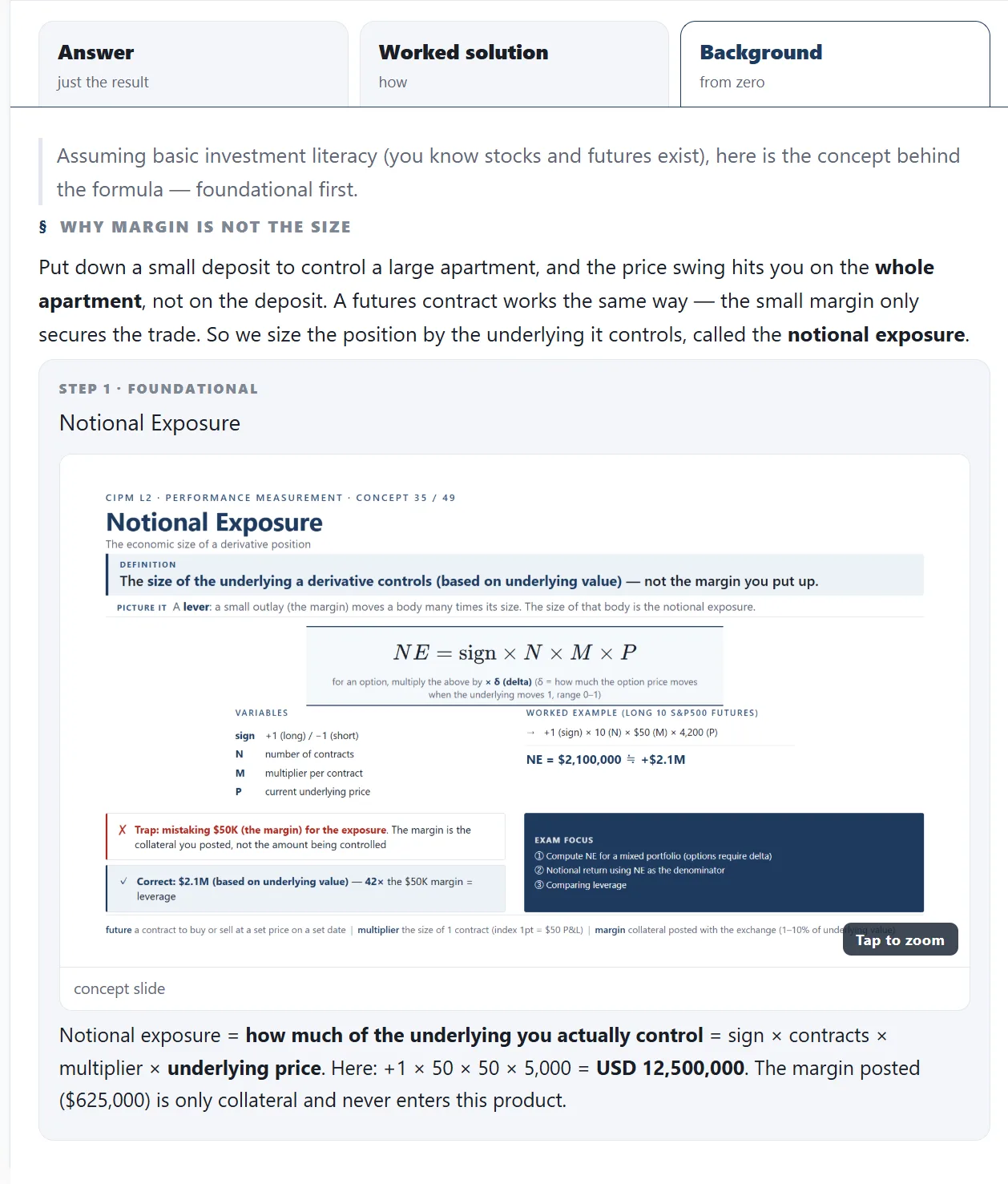 Background tab screenshot: the underlying concept explained from zero with a concept slide